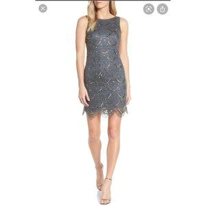 Pisarro Nights Scallop Beaded Mesh Dress Size 16